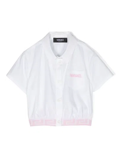 Versace Kids' Logo-embroidered Cotton Shirt In White