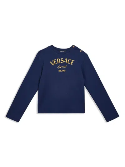 Versace Kids' Logo-embroidered Cotton Sweatshirt In Blue