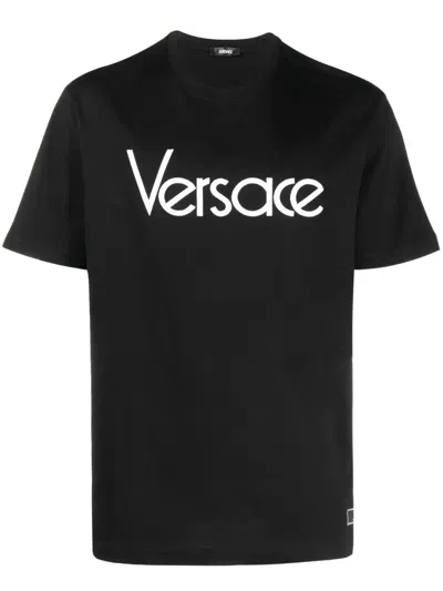 Versace 1978 Re-edition Logo Embroidered Cotton Jersey T-shirt In Black