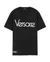 Versace Logo-embroidered Crewneck T-shirt In Black