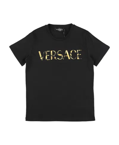 Versace Logo-embroidered Cotton T-shirt In Black