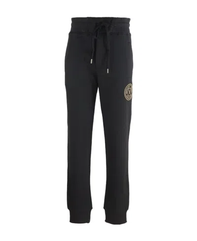 Versace Logo-embroidered Cotton Track Trousers In Black