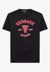 Versace Logo-embroidered Crewneck T-shirt In Black