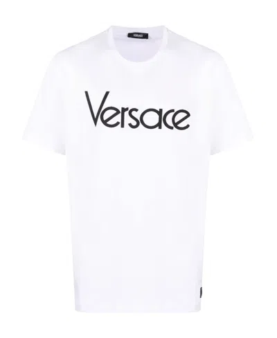 VERSACE VERSACE LOGO-EMBROIDERED CREWNECK T-SHIRT