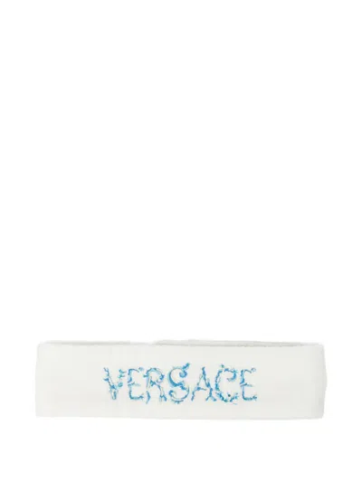 Versace Logo-embroidered Headband In Neutral