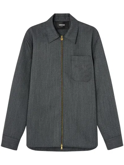 Versace Jacke Mit Logo-stickerei In Grau
