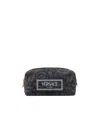 Versace Logo-embroidered Jacquard Zip-up Toiletry Bag In Black
