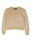 Versace Logo-embroidered Metallic-threading Jumper In Gold