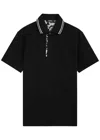 Versace Black Logo-embroidered Polo Shirt In Black