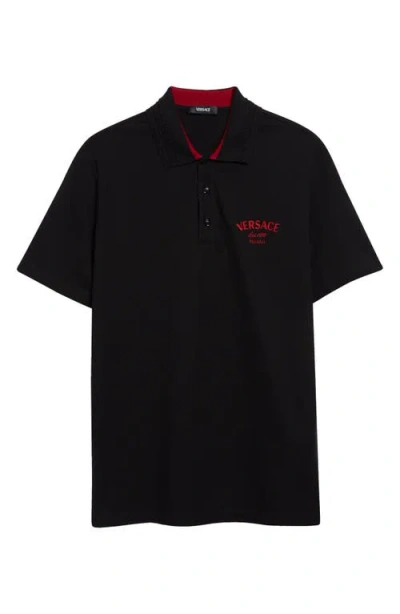 VERSACE VERSACE LOGO EMBROIDERED PIQUÉ KNIT POLO