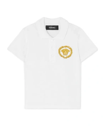Versace Logo-embroidered Polo Shirt In White