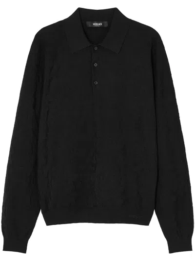 Versace Logo-embroidered Polo Shirt In Black