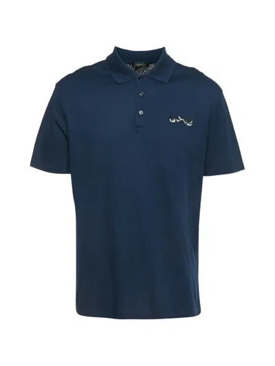 Pre-owned Versace Logo-embroidered Polo Shirt In Blue