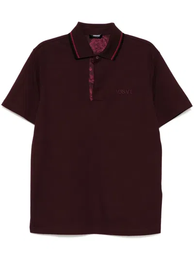 Versace Logo-embroidered Polo Shirt In 1lh50-dark Aubergine