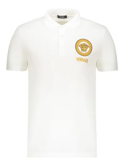 Versace Logo-embroidered Polo Shirt In White