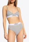 Versace Logo-embroidered Briefs In Gray