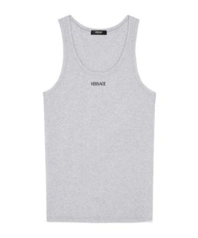 Versace Logo-embroidered Ribbed Tank Top In White
