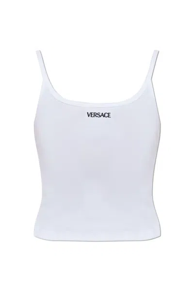 VERSACE VERSACE LOGO-EMBROIDERED RIBBED TOP