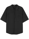 Versace Barocco-printed Short-sleeved Poplin Shirt In Black