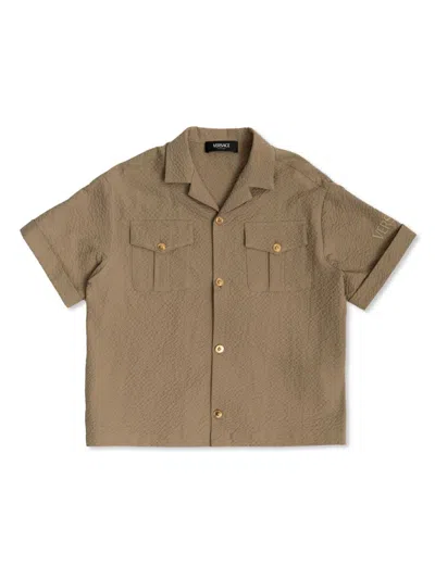 Versace Kids' Logo-embroidered Shirt In Nude