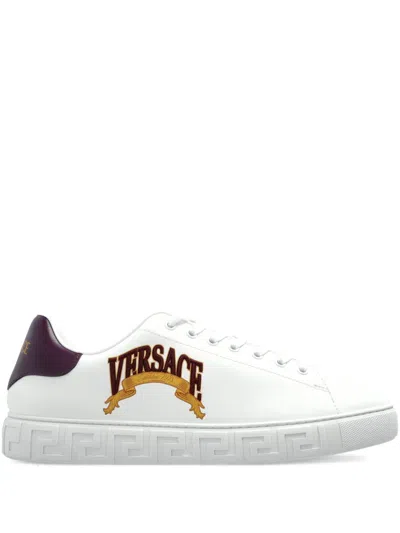 Versace Logo-embroidered Sneakers In White