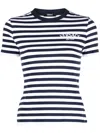Versace Logo-embroidered Striped T-shirt In Blue