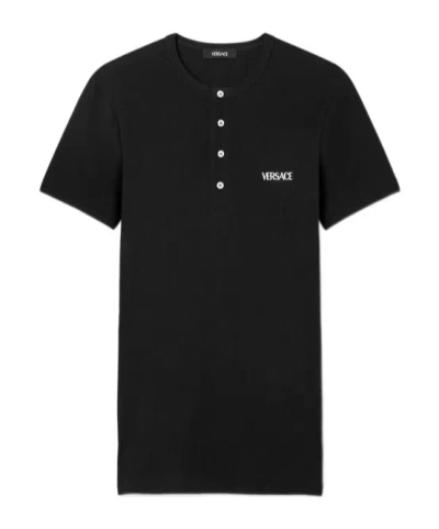 Versace Embroidered Logo T-shirt In Black