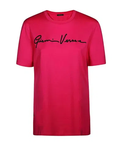 Versace Logo Embroidered T-shirt In Red