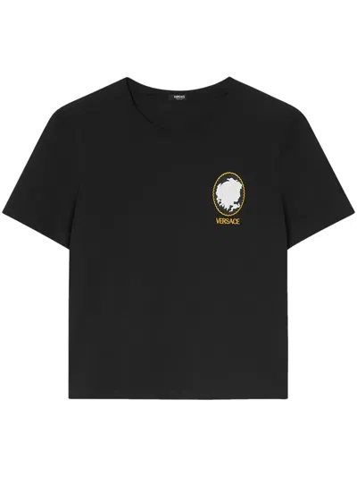Versace Logo-embroidered T-shirt In Black