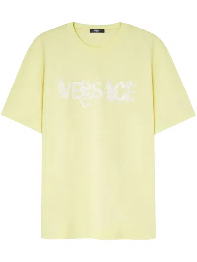 Versace Logo-embroidered T-shirt In Gelb