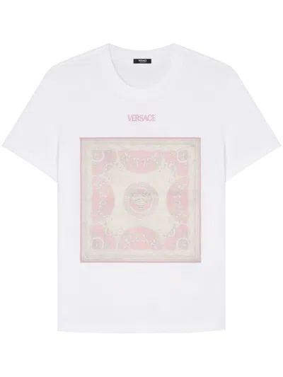 Versace Logo-embroidered T-shirt In White