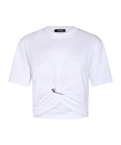 VERSACE VERSACE LOGO-EMBROIDERED CREWNECK T-SHIRT
