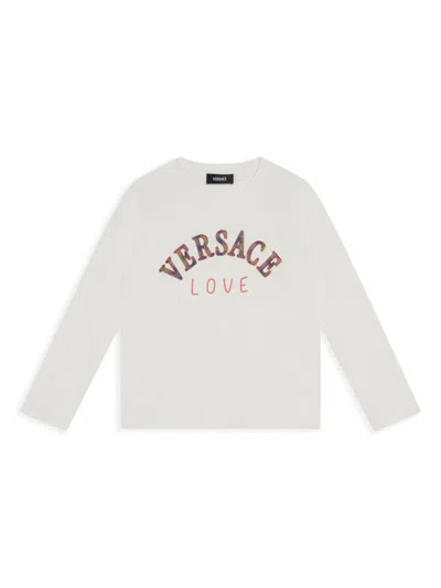 Versace Kids' Logo-embroidered T-shirt In White
