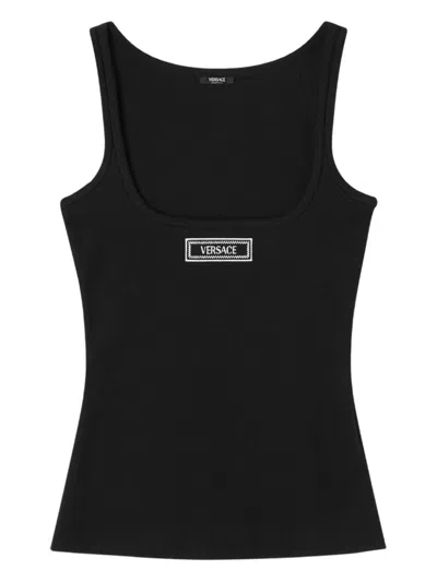 Versace Logo-embroidered Tank Top In Black