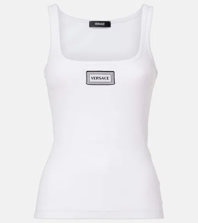 Versace Logo Embroidered Tank Top In White