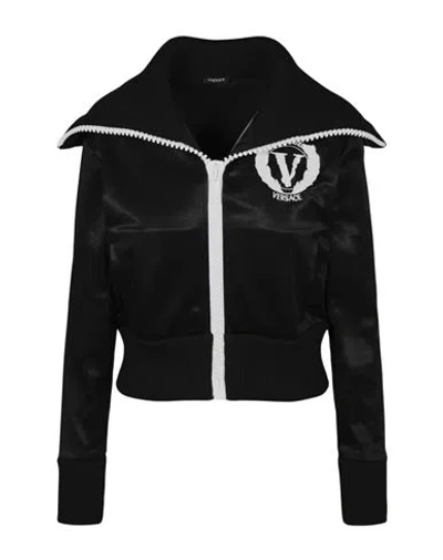 Versace Logo Embroidered Track Jacket In Black