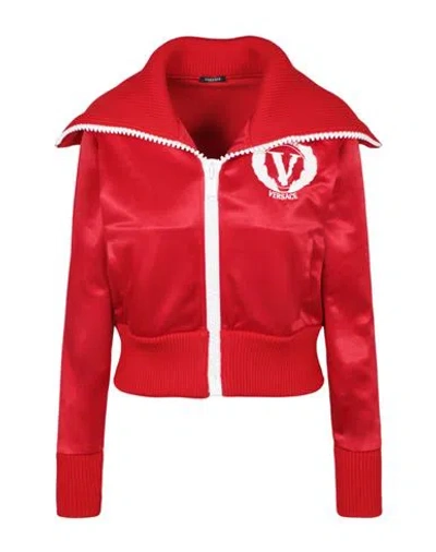 Versace Logo Embroidered Track Jacket In Red