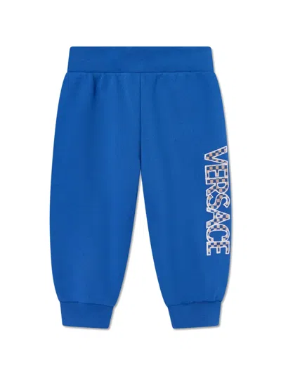Versace Babies' Logo-embroidered Track Pants In Blue