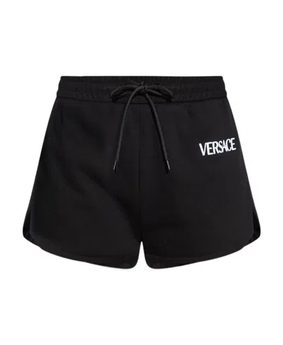 Versace Logo-embroidered Track Shorts In Black