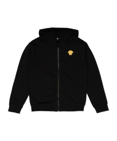 Versace Logo-embroidered Zip-fastening Hoodie In Black
