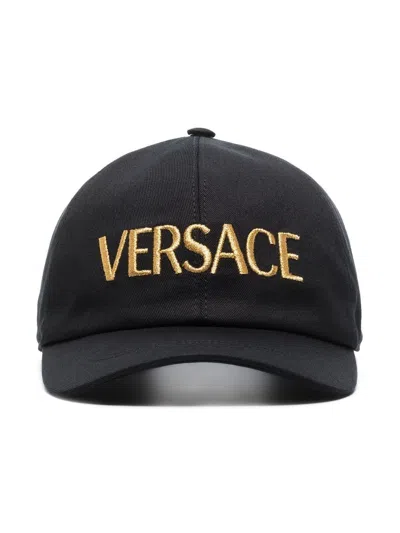 Versace Logo Embroidery Baseball Cap In Black