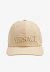Versace Logo Embroidery Cap In Beige