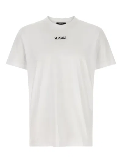 Versace White T-shirt With Lettering Logo On The Front In Cotton Man