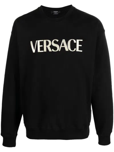Versace Logo-embroidery Jersey Jumper In Black