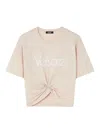 Versace Cropped T-shirt With Twist Detail And Safety Pin Logo In Beis