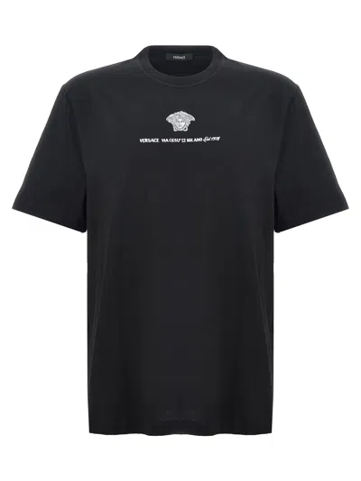 Versace Logo Embroidery T-shirt In Black