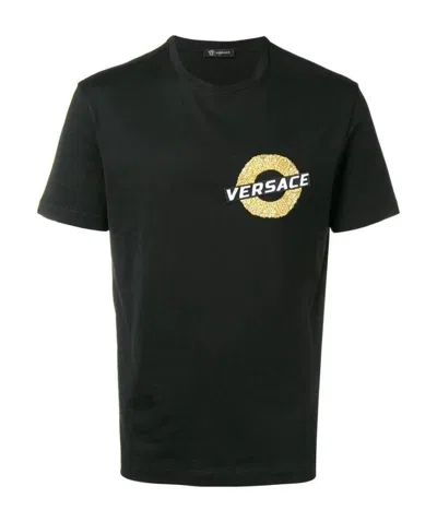 Versace Logo Embroidery T-shirt In Black