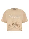 Versace Embroidered Logo T-shirt With Safety Pin Detail In White