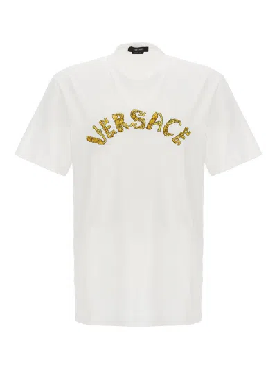 Versace Logo Embroidery T-shirt In White