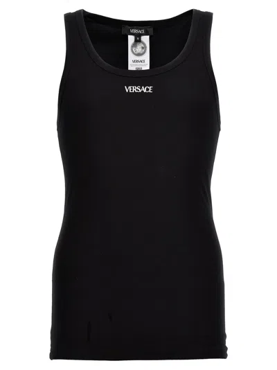 Versace Logo Embroidery Tank Top Tops Black